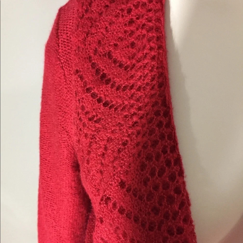 Elle Red Sweater With Crochet Lace edges and Tie Front XS - Picture 2 of 10